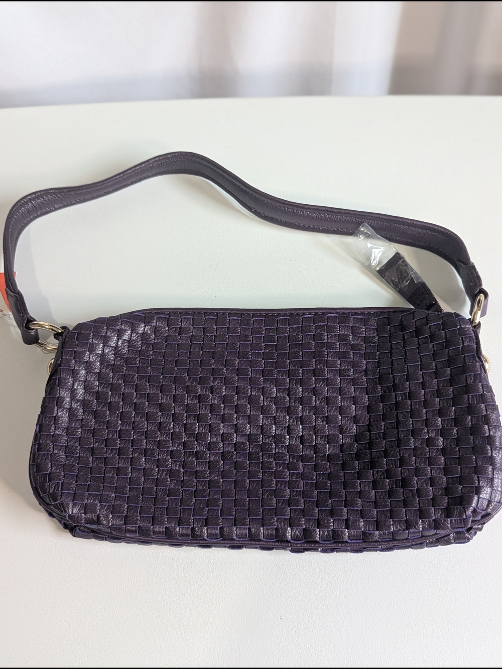 Elliott Lucca NWT 100% Cow Leather Woven Purple Shoulder Bag - Picture 8 of 16
